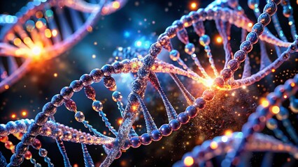 Low Light DNA Helix Microphotography: Interlocking Strands, Cellular Biology, Genetic Code, Molecular Structure, Scientific Imagery, Microscopy, Biomedical Research