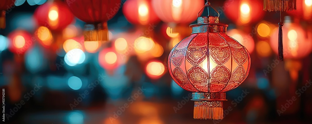 Poster chinese lanterns idea. vibrant red lanterns illuminate a festive atmosphere, symbolizing joy and cel