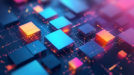 Fototapeta premium Blockchain technologies: digital innovation set for website landing page design, Neon Cubes Network.