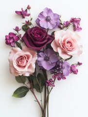 Fototapeta premium Purple and Pink Flowers on White