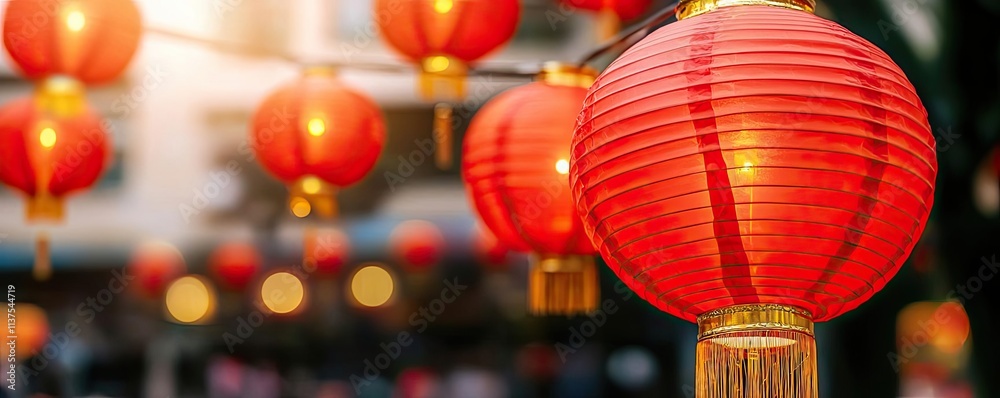 Poster chinese lanterns idea. red chinese lanterns illuminated for celebrations and festivals in a vibrant 