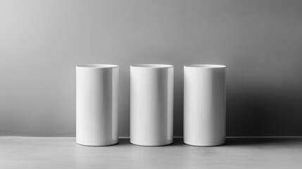 Three White Vases on Table