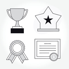 Four Award Icons, Black and White, Simple Design