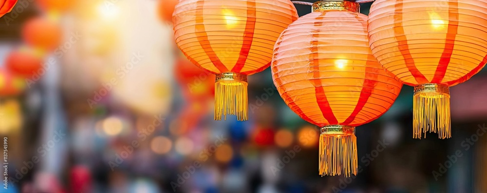 Poster chinese lanterns idea. colorful lanterns light up the street, creating a vibrant and festive atmosph