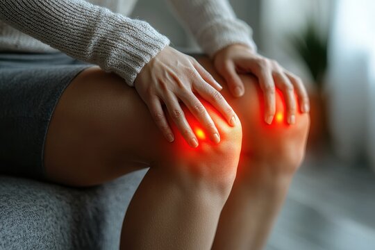 Hands Pressing on Knees in Discomfort or Pain