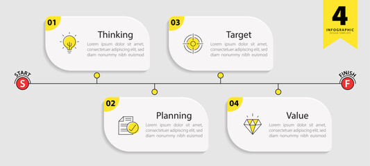 Timeline infographic template. 4 Step timeline journey, calendar Flat simple infographics design template. presentation graph. Business concept with 4 options, vector illustration.
