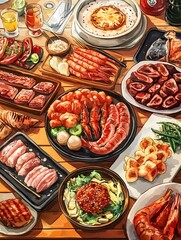 Colour water Painting of Barbecue