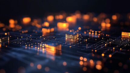 Obraz premium Close-up of a star map with a glowing path indicating a journey through time, Abstract world map with glowing lines light technology