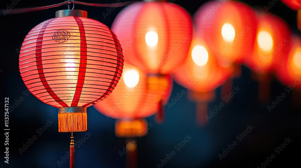 Poster Chinese lanterns idea. Vibrant red lanterns illuminate a festive night scene, adding warmth and charm.