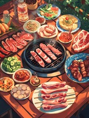 Colour water Painting of Barbecue