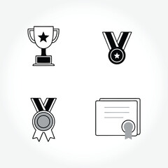 Four Award Icons, Black and White, Simple Design