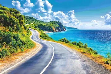 Scenic coastal road with winding path