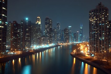Fototapeta premium Panoramic view of city skyline from bridge