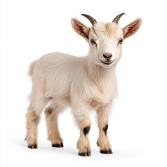 Fototapeta premium A photostock of a goat standing on all fours, isolated on a white background, natural and lifelike, High Quality