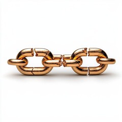 Fototapeta premium A photostock of a golden chain broken in the center, isolated on a clean white surface, strong and symbolic, High Quality