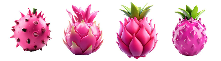 vibrant pink dragon fruit isolated on transparent background.