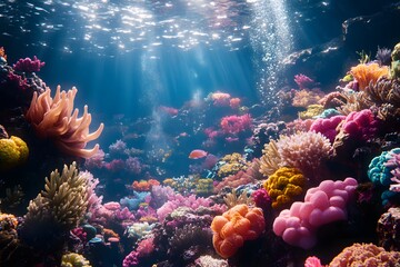 Fototapeta premium Vibrant underwater city with marine life