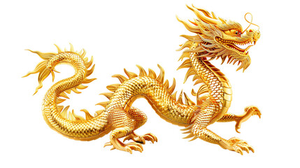 Obraz premium Golden Chinese dragon isolated on transparent background, 3d illustration.