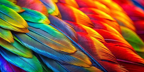 Obraz premium Macro Photography: Ara Macaw Fractal Feathers - Stunning Close-up Details of Vivid Colors & Geometric Patterns