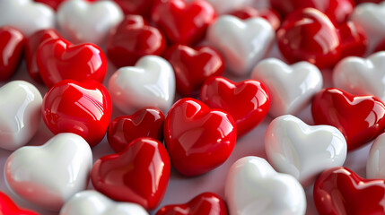 Heart shaped chocolate cookies or candies on a table, perfect for Valentines Day celebration. The treats are arranged in a romantic heart themed style.