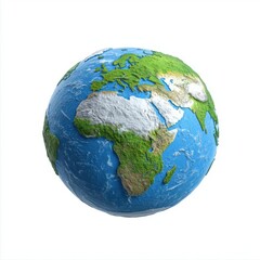 A photostock of a realistic Earth globe with detailed continents, isolated on a clean white background, symbolic and educational, High Quality