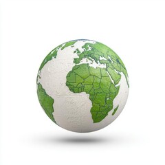 Fototapeta premium A photostock of a realistic Earth globe with detailed continents, isolated on a clean white background, symbolic and educational, High Quality