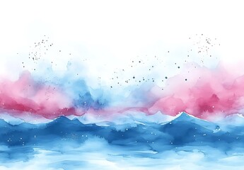 Obraz premium Abstract Watercolor Landscape of Pink and Blue Mountains