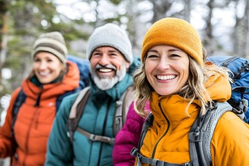 Fototapeta premium Friends of various ethnicities hiking in Patagonia