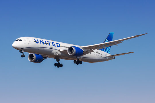 United Airlines Boeing 787-9 Dreamliner airplane at Los Angeles International Airport in the United States
