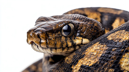 Obraz premium Python snake head close-up isolated on white background