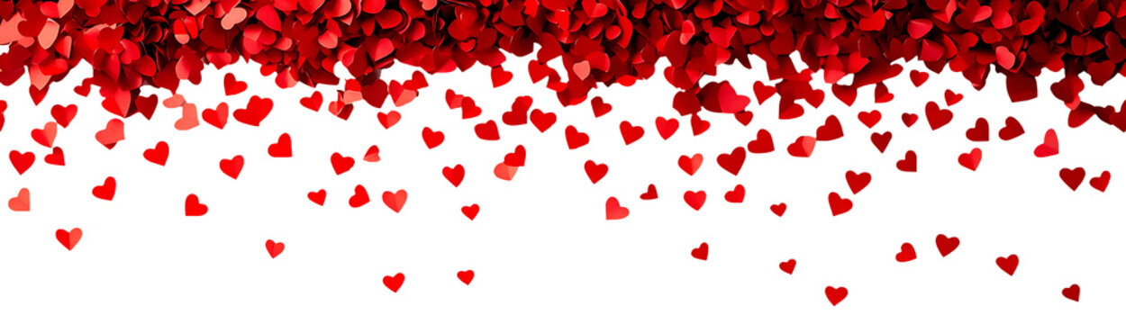 Rain of small red paper hearts isolated on PNG  background