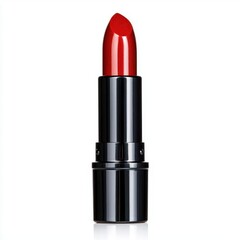 A photostock of a stack of smooth red lipstick tubes in glossy packaging, isolated on a clean white background, bold and luxurious, High Quality