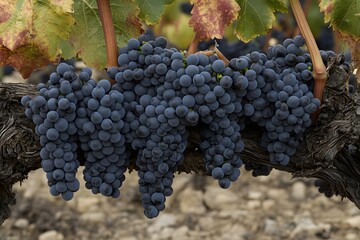 Fototapeta premium Wine grapes hanging on the vine in vineyard