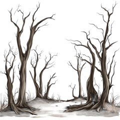 Dead Forest Landscape Isolated on White Background Transparent Background.