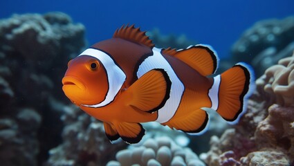 Obraz premium A clown fish in ocean. View of colorful marine life including clown fish among vibrant corals 
