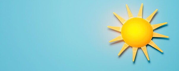 Weather forecast idea. Bright and cheerful sun graphic on a clear blue background, radiating warmth and positivity.