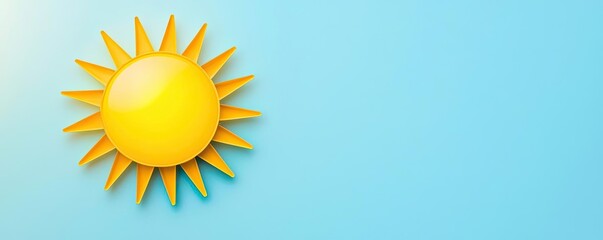 Weather forecast idea. Bright sun icon shining against a vibrant blue background, symbolizing warmth and energy.