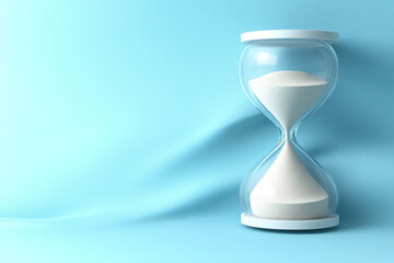Hourglass Measures Time Steadily on Blue Background with Patience