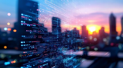 Dynamic cityscape at sunset data visualization urban environment technology concept aerial view for digital insights
