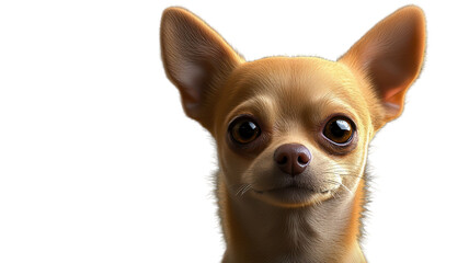 Obraz premium A close-up view of a cute Chihuahua with bright eyes looking directly at the viewer against a transparent background.