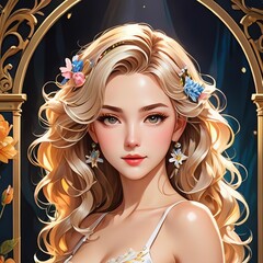 Fototapeta premium A woman with blonde hair is depicted in a digital painting.