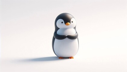 Obraz premium Penguin Standing on White Background, Embracing Minimalism with Curious Expression