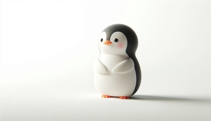 Obraz premium Penguin Standing on White Background, Embracing Minimalism with Curious Expression