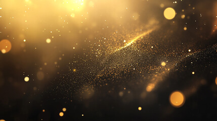 Obraz premium Aged Film Frame, Dust Particles And Grain Evident, Abstract background with golden bokeh lights and dust particles on a black background.
