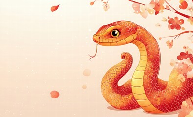 Obraz premium Cute Chinese New Year snake banner template with text 2025 and space for your message. Greeting card template for party decoration. Illustration of the Year of the Snake.