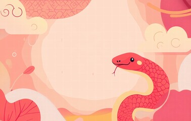 Obraz premium Cute Chinese New Year snake banner template with text 2025 and space for your message. Greeting card template for party decoration. Illustration of the Year of the Snake.