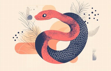 Naklejka premium Cute Chinese New Year snake banner template with text 2025 and space for your message. Greeting card template for party decoration. Illustration of the Year of the Snake.