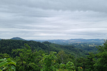 Scenic Forest and Mountain Vista Under Overcast Sky for Nature Lovers