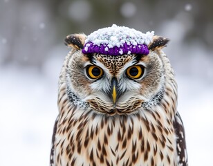 Obraz premium An owl sitting in snowfall