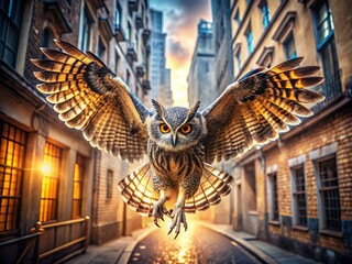 Majestic Owl in Flight - Urban Exploration Photography Closeup